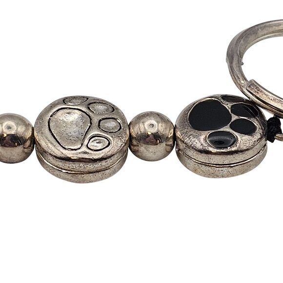 Silver Hanging Pet Lover Dog Cat Paw Prints Looped Keychain Accessory 5" - Picture 6 of 11